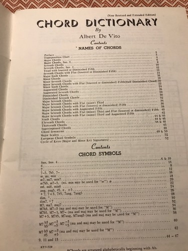 Songbook: Chord Dictionary for all Keyboard Instruments by Albert De Vito 1976