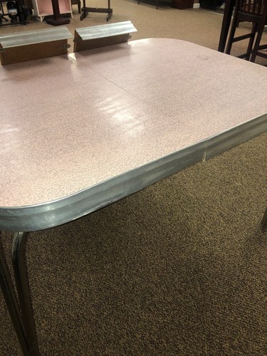 1950s Pink Chrome & Formica Kitchen Table Rare. Comes With 2 Leaves To Expand