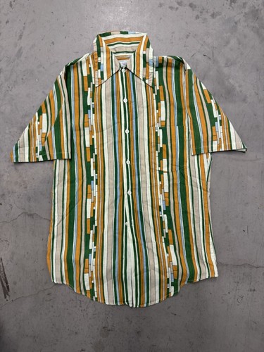 トップス 70s K-mart PERMANENNT PRESS SHIRTS VINTAGE 70s Kmart Shirt Size Large Striped Long Sleeve