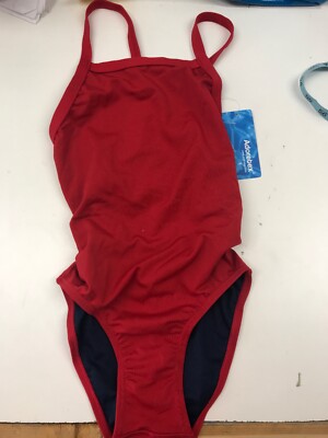 ADORETEX WOMENS SOLID THIN STRAP FLYBACK SWIMSUIT   RED   SIZE 26