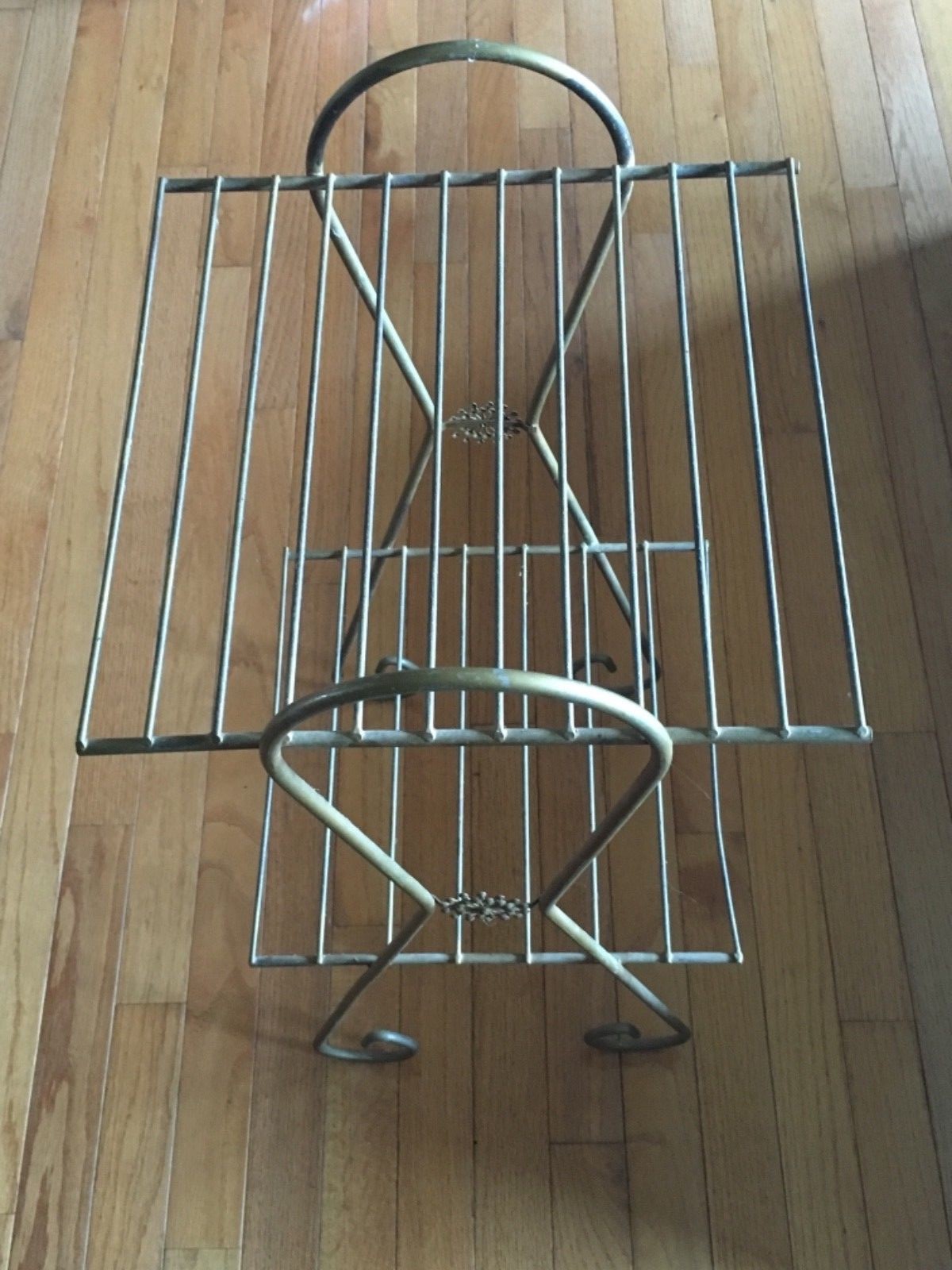 Vintage Metal 2 Tier Plant Stand Display Rack Gold Wire Mid Century Modern