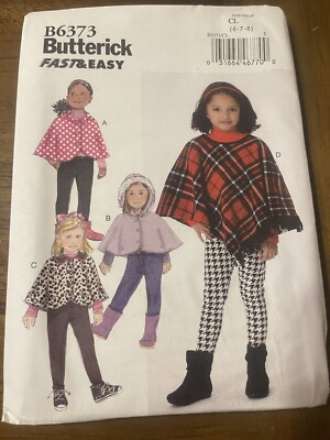 Butterick Pattern B6373 Little Girls Capes & Poncho w/Hood & Trim Opts  6 7 8
