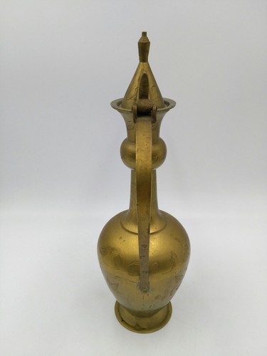 Vintage Solid Brass Etched Floral Tea Pot Made in India 11.5