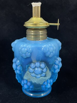 Fenton DeVilbiss Opalescent Blue Daisy Pattern Miniature Oil Lamp