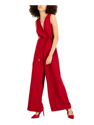 

INC DRESSES Женский красный комбинезон без рукавов с широкими штанинами и поясом