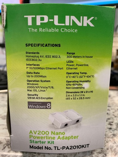 New TP-Link AV200 Nano Powerline Adapter Starter Kit 200Mbps NEW IN BOX