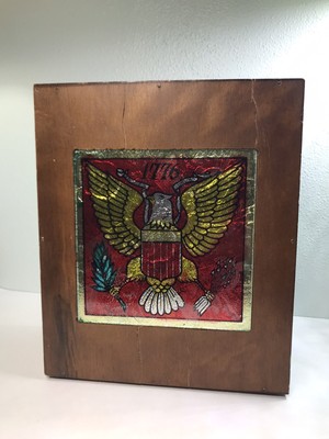 Vintage Wooden United States Crest Liquor Decanter Case America 2 Bottle Box