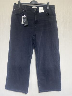 New M&S Autograph Lyocell Blend  Wide Leg Jeans (dark Grey)Size 18 L28 RRP £49.5
