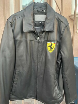 New FERRARI LEATHER RACING JACKET Black | eBay