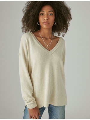

LUCKY BRAND Женский бежевый свитер с длинными рукавами и вентилируемой спинкой по центру