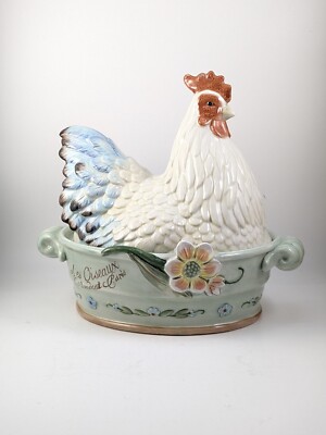 Estate Find Fitz & Floyd Toulouse Hen Covered Vegetable Serve Bowl 11 1/4-Inch