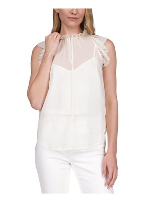 MICHAEL MICHAEL KORS Женский топ с короткими рукавами и закругленным низом спереди на подкладке цвета слоновой кости XS