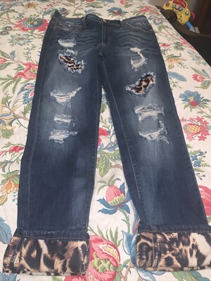 KanCan Leopard Patch High Rise Ankle Skinny Jeans 15/31 Distressed NWT (A3)