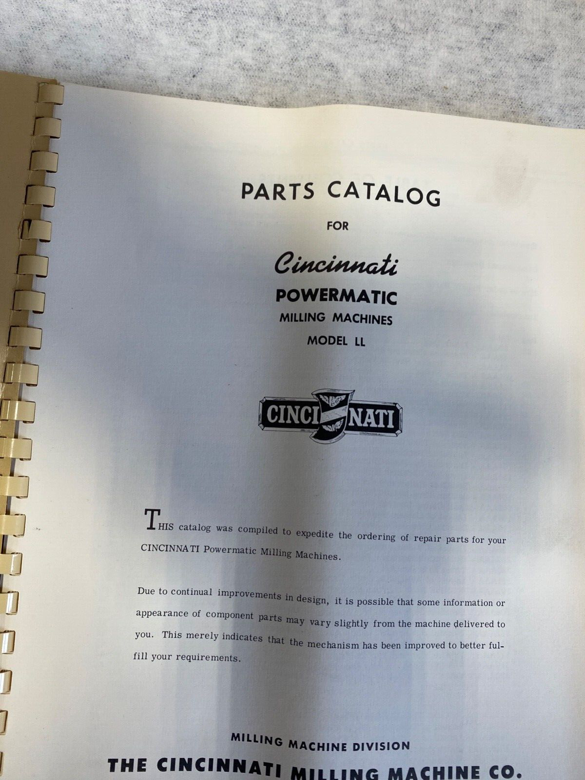 Parts Catalog for Cincinnati Powermatic Milling Machines Model LL