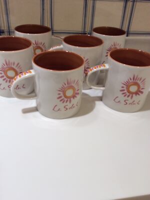 Anthropologie Hotel Le Magique Six Mugs NWT Inscribed Soleil Sunburst Design
