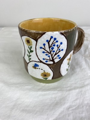 Signed Studio Art Hobbyist Mug Cup Coffee Tea Botanical Floral Bee Stackable