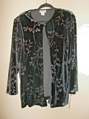 NWT Amica Womens Size L Black & Silver 1 Button Open Tunic Jacket Long Sleeves