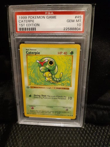 1st Edition Shadowless Base Set Pokemon PSA 10 Caterpie 45