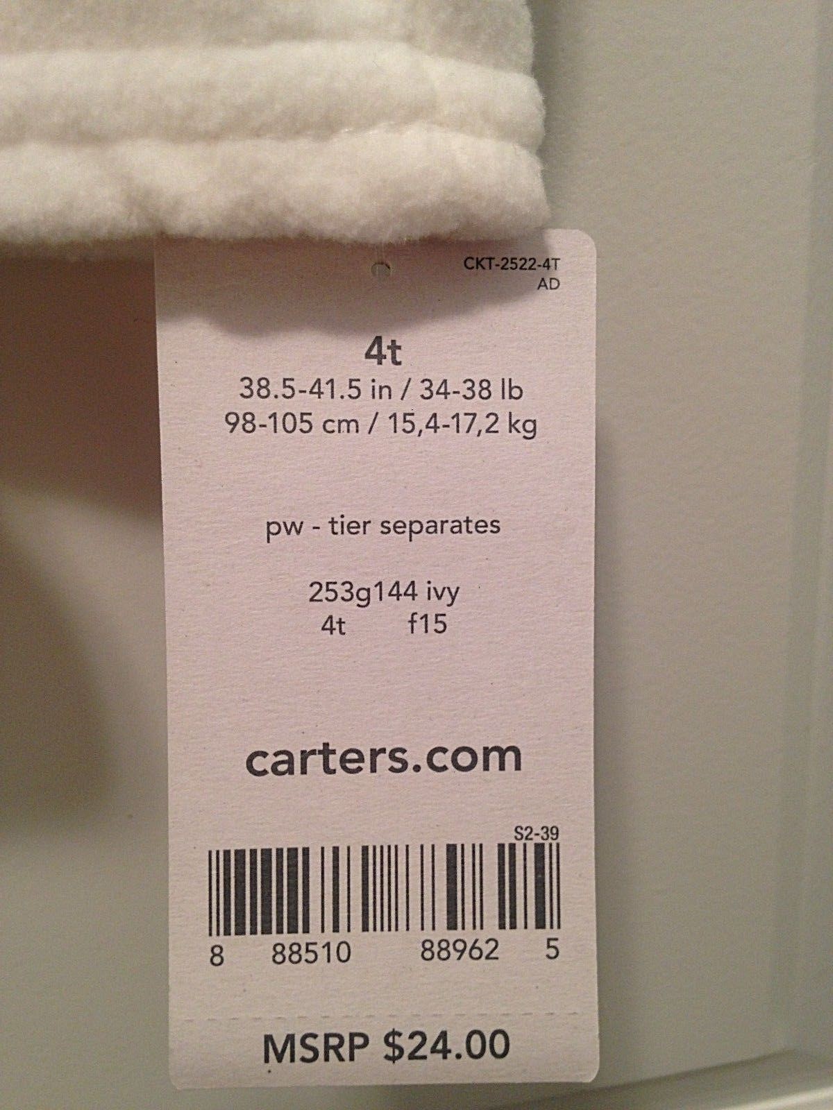 NEW Carter's Girl's White Quarter-Zip Pullover w/Pink Trim Size 4T