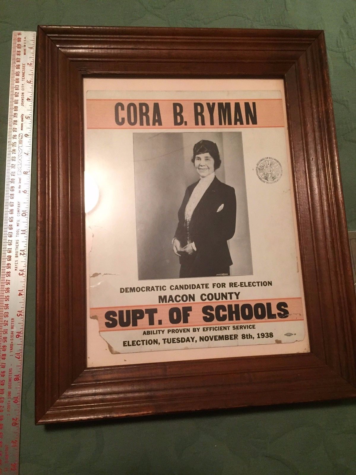 1938 Decatur,Macon Co. Illinois Political Poster, Cora Ryman, World War I Widow