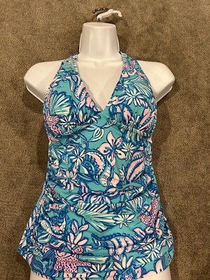 Lilly Pulitzer Bliss Sound The Sirens Halter Tankini TAMALFI BLUE Women s Size 6