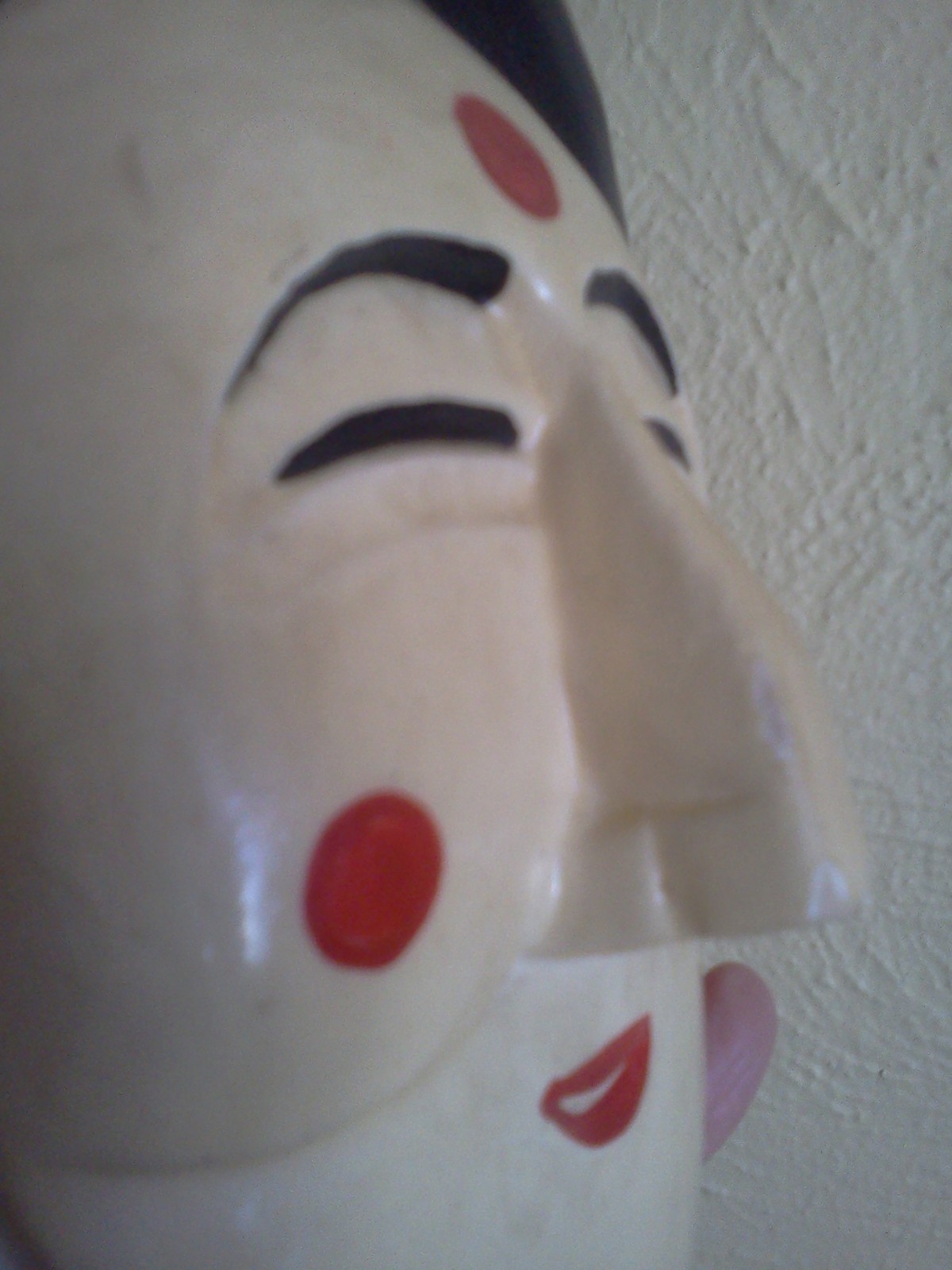Vintage Painted Wooden Mask Asian Woman w/ 3 Red Dots Made in Japan? Wall Decor