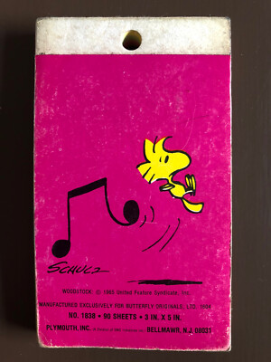 Vintage Woodstock music Peanuts note pad paper notepad notebook Plymouth Inc