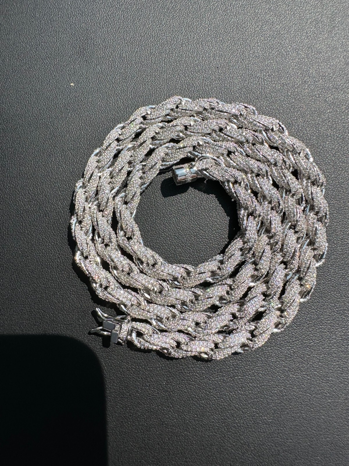 Pre-owned Harlembling Moissanite Iced 7.5mm Rope Chain Necklace Real 925 Silver Men's Hip Hop 16-28" In White/colorless