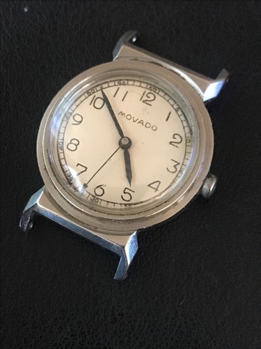 Vintage Mens Movado Military Watch Steel For Parts Or Repair