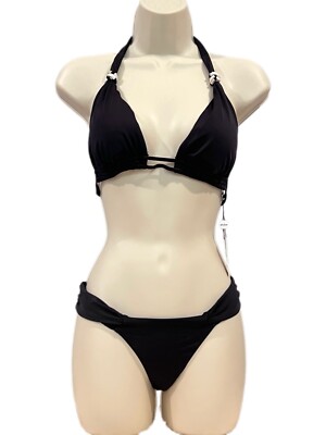 a.che Swimsuit 2-piece Set Black triangle bikini top Tie Back & Bikini Bottom Sm
