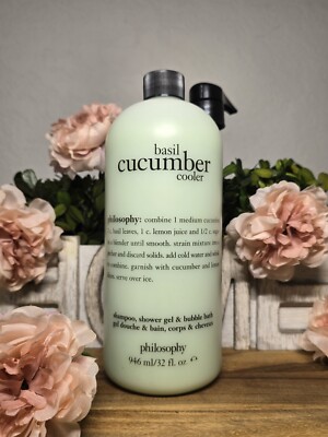 Philosophy Basil Cucumber Cooler Shampoo Shower Gel Bubble Bath 32 oz SEALED