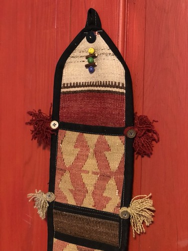 Vintage Multicolor Kilim Wall With Two Pockets Organizer Farmhouse Decor
