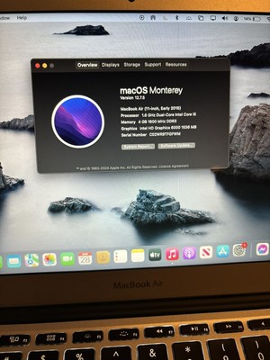 2015 Apple MacBook Air 11 inch / Dual Core i5/ 4GB MacOS Monterey