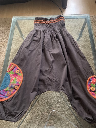 Aladdinhose Ca M Braun Hippie Öko schokobraun bunt ca M mit Gummizug
