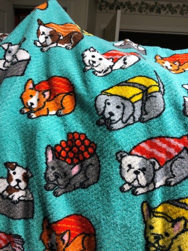 NWT Finn & Ryan Dog Beach Towel Corgi French Bulldog Dachshund as Sushi!