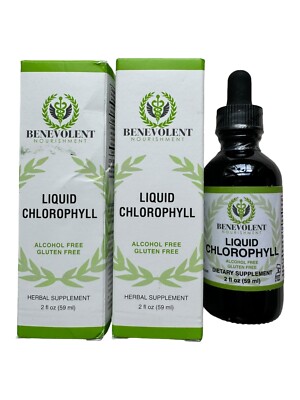 Lot of 2 Benevolent Liquid Chlorophyll Herbal Supplement - 2 x 2 oz - Ex: 3/26