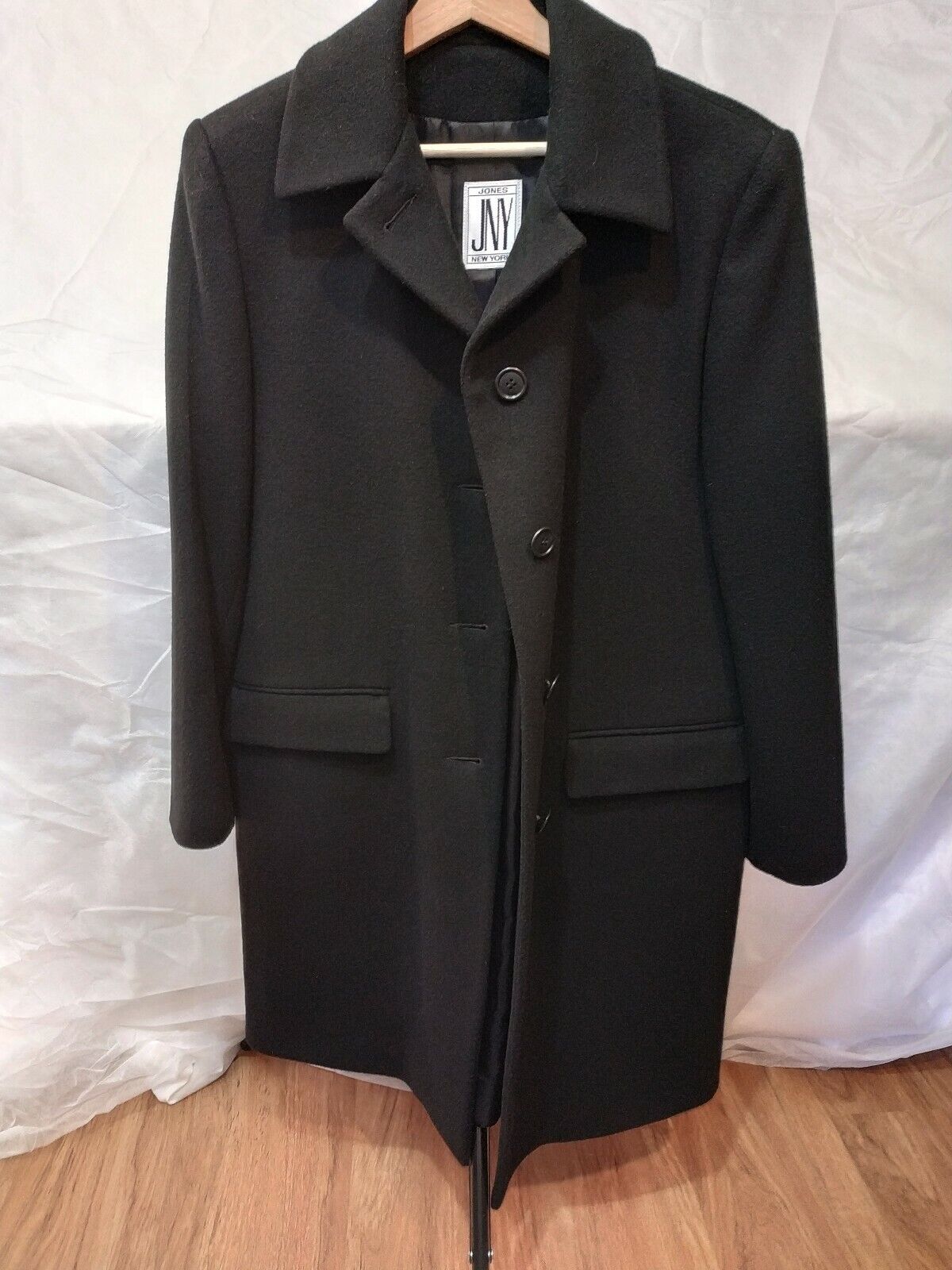 JNY Jones New York Black Long 100% Pure Wool Coat Jacket JNY Jones New York Black Long 100% Pure Wool Coat Jacket