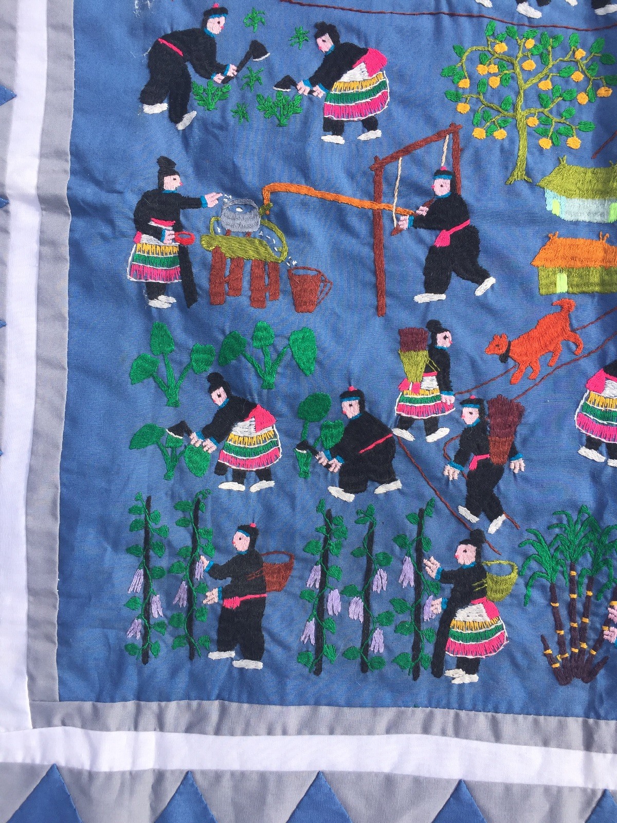 Antique CHINESE QUILT CABINET WALL HANGING Rice Paddy Farm Square ONE KIND ??m17