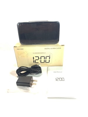 Simple Modern Digital Gray Wood Grain Small 5-1/2  Bedside LED Alarm Clock