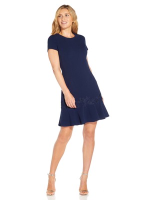 

ADRIANNA PAPELL Женское темно-синее платье-футляр с оборками и короткими рукавами, Navy