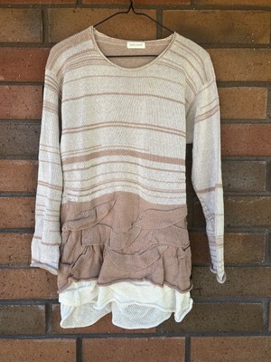 Krista Larson Knit Sweater Tiered Bottom Earth Tones Women s Size Small