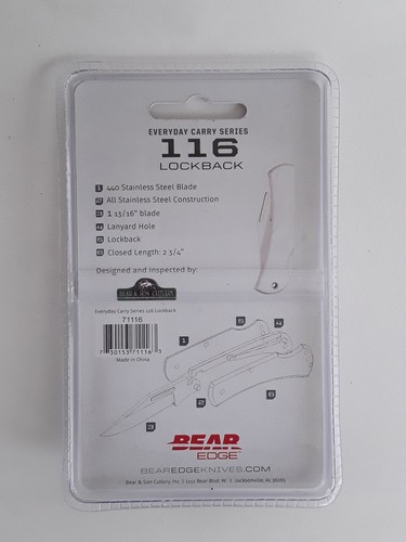 Bear Edge Everyday Carry Series 116 - Lockback Pocket knife Solid Stainless