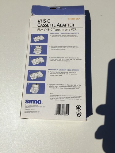 PERFECT!! VHS-C Cassette Adapter SIMA Model SCA VHS-C To VHS w/Original Box