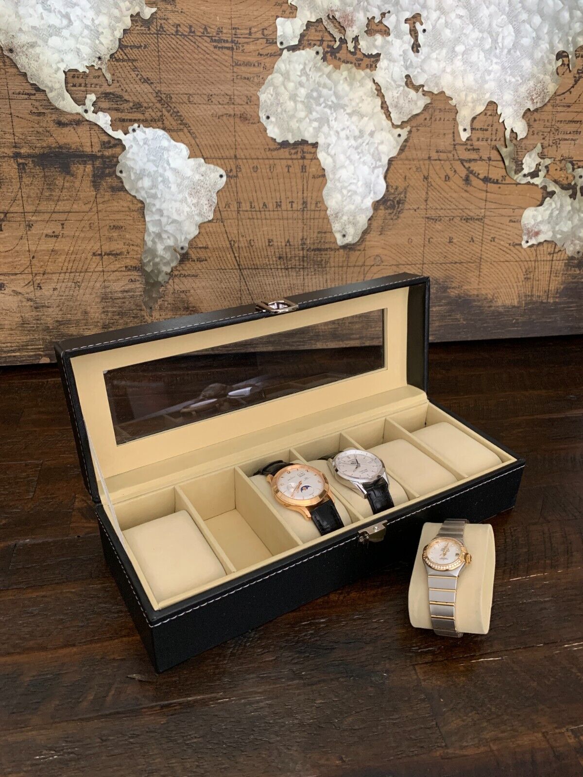 Watch Box Case Organizer 6 Slots Watches Holder Jewelry Storage Display Gift }