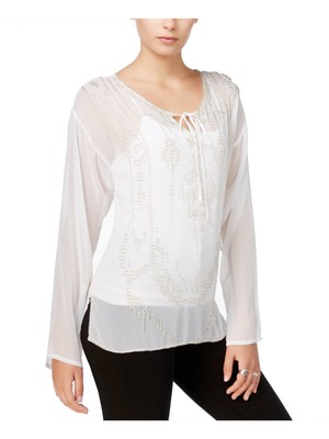 

FAIRCHILD Женская туника с длинными рукавами и вырезом из бисера, Белый