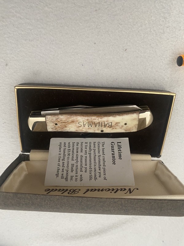 National 2 Blade Hand Etched In Usa Surgical Steel Scrimshaw Pocket Knife Nos 