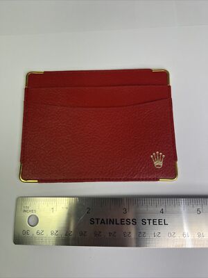Authentic Montres Rolex Red Leather Card Holder Wallet Geneva 101.60.55