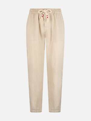 Pre-owned Mc2 Saint Barth Man Off-white Linen Calais Pants With Drawstring