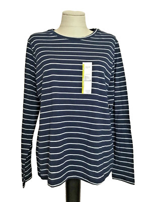 TIME AND TRU Navy Striped Crew Neck Long Sleeve Tee Shirt Sz L (12-14)*