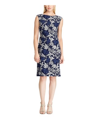 

LAUREN RALPH LAUREN Женское темно-синее платье-футляр без рукавов до колена Petites, Navy